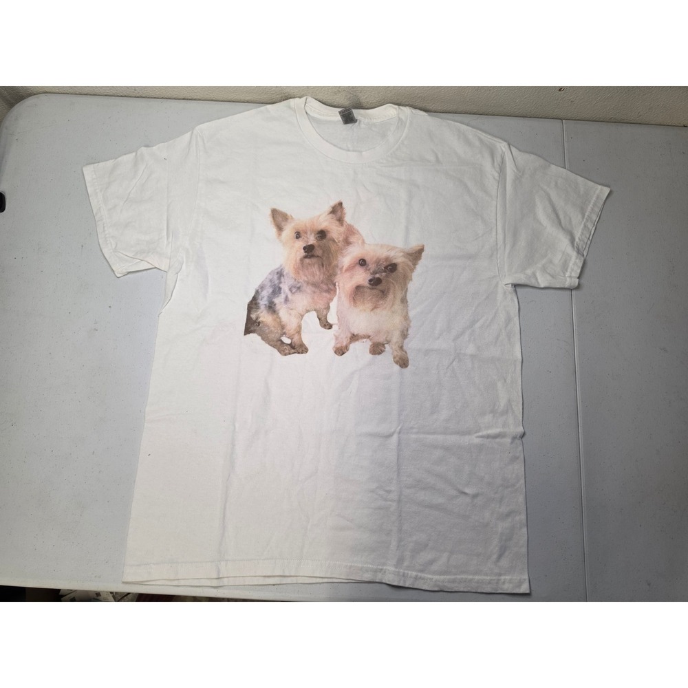 Gildan Heavy Cotton White Yorkshire Terrier Dog Graphic T-Shirt Large L